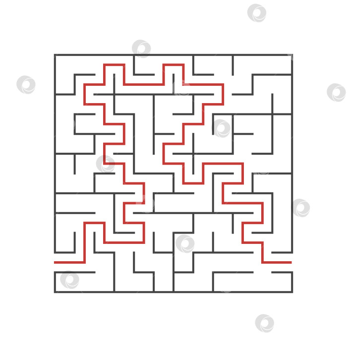 Скачать Квадратный лабиринт для детей. Игра представляет собой загадку. Простая плоская векторная иллюстрация на белом фоне. С ответом. фотосток Ozero