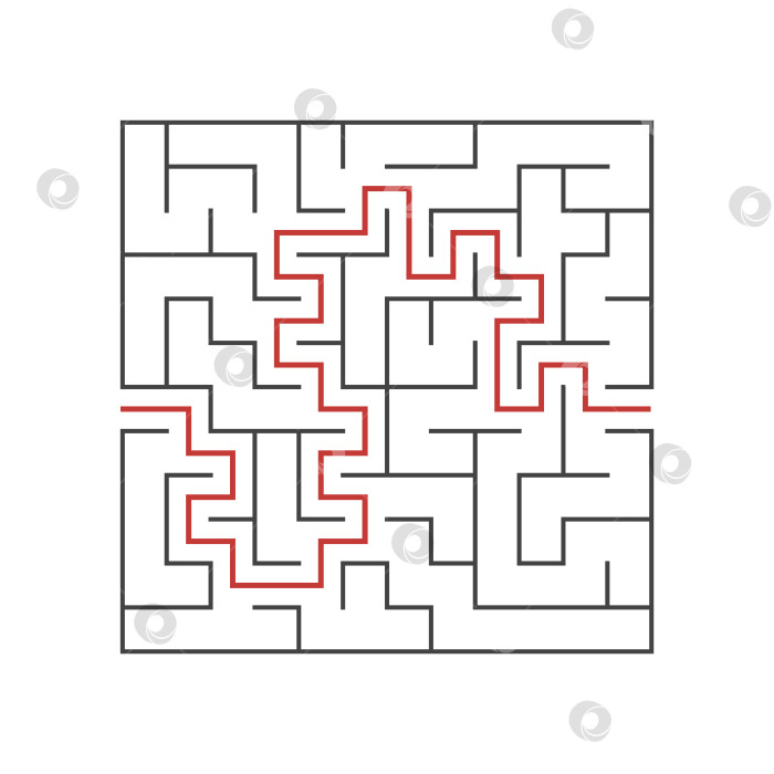Скачать Квадратный лабиринт для детей. Игра представляет собой загадку. Простая плоская векторная иллюстрация на белом фоне. С ответом. фотосток Ozero