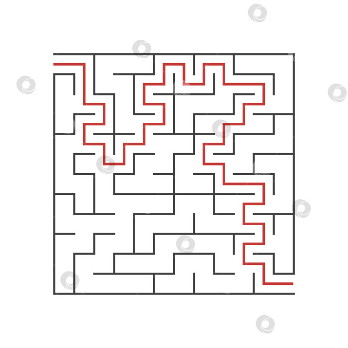 Скачать Квадратный лабиринт для детей. Игра представляет собой загадку. Простая плоская векторная иллюстрация на белом фоне. С ответом. фотосток Ozero
