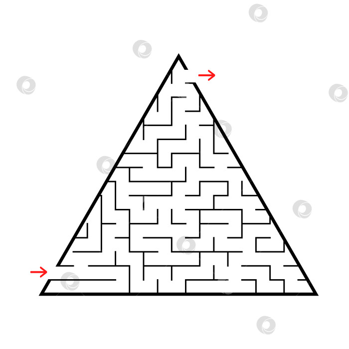 Скачать Абстрактный треугольный лабиринт с входом и выходом. Интересная и полезная игра для детей. Простая плоская векторная иллюстрация, выделенная на белом фоне. фотосток Ozero