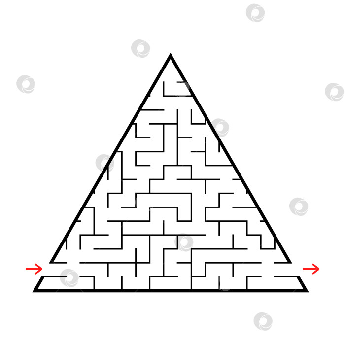 Скачать Абстрактный треугольный лабиринт с входом и выходом. Интересная и полезная игра для детей. Простая плоская векторная иллюстрация, выделенная на белом фоне. фотосток Ozero
