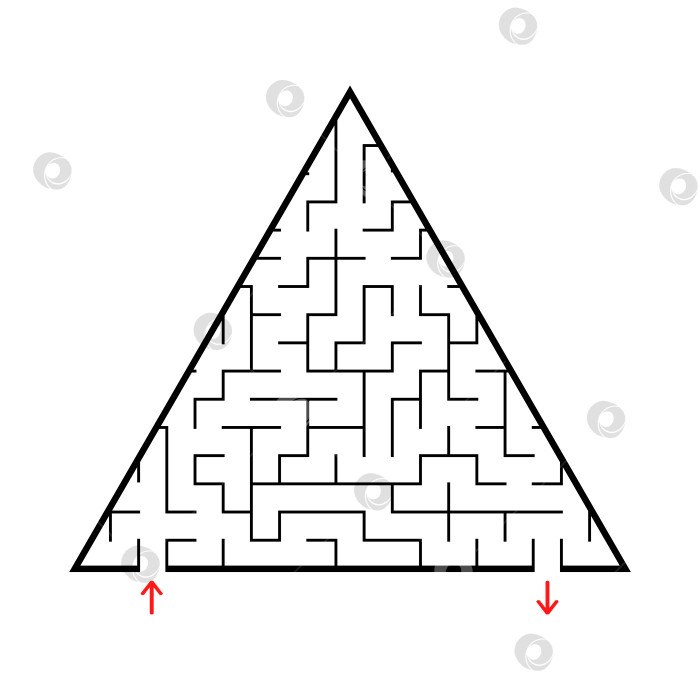 Скачать Абстрактный треугольный лабиринт с входом и выходом. Интересная и полезная игра для детей. Простая плоская векторная иллюстрация, выделенная на белом фоне. фотосток Ozero