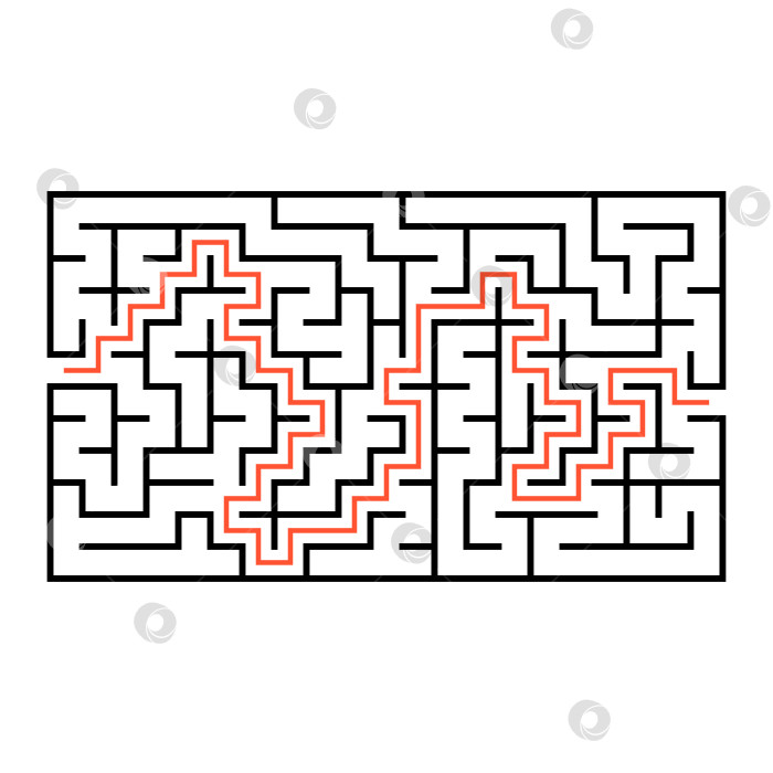 Скачать Абстрактный прямоугольный лабиринт. Игра для детей. Головоломка для детей. Один вход, один выход. Головоломка-лабиринт. Плоская векторная иллюстрация, изолированная на белом фоне. С ответом. фотосток Ozero