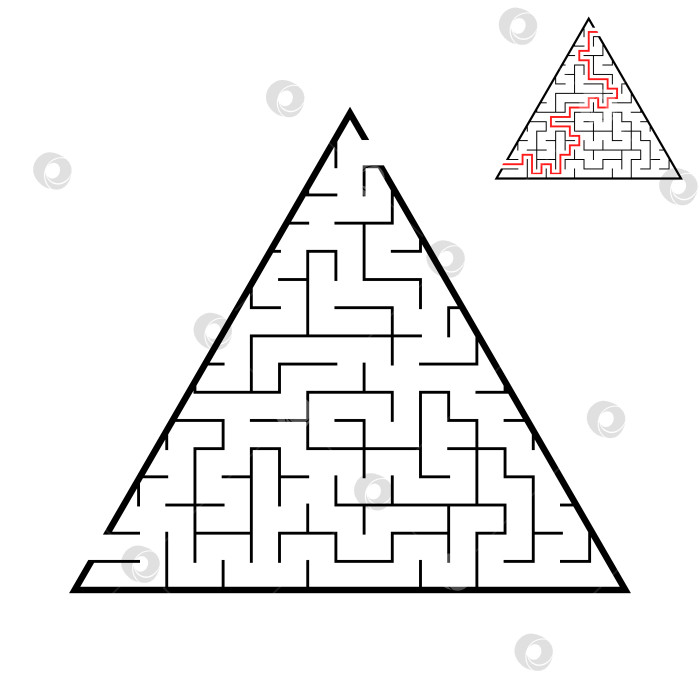 Скачать Абстрактный треугольный лабиринт с входом и выходом. Интересная и полезная игра для детей. Простая плоская векторная иллюстрация, выделенная на белом фоне. С ответом. фотосток Ozero