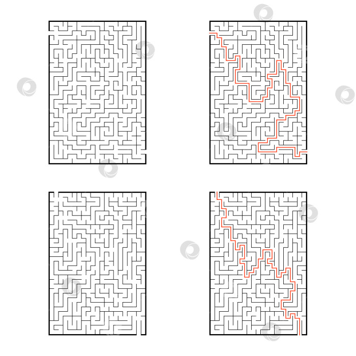 Скачать Набор прямоугольных лабиринтов. Игра для детей. Головоломка для детей. Головоломка-лабиринт. Плоская векторная иллюстрация, изолированная на белом фоне. С ответом. фотосток Ozero