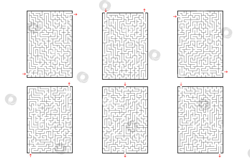 Скачать Набор прямоугольных лабиринтов. Игра для детей. Головоломка для детей. Головоломка-лабиринт. Плоская векторная иллюстрация, изолированная на белом фоне. фотосток Ozero