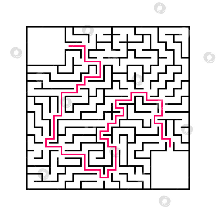 Скачать Черный квадратный лабиринт с входом и выходом. Интересная и полезная игра для детей. Простая плоская векторная иллюстрация, выделенная на белом фоне. С местом для ваших рисунков. С ответом. фотосток Ozero