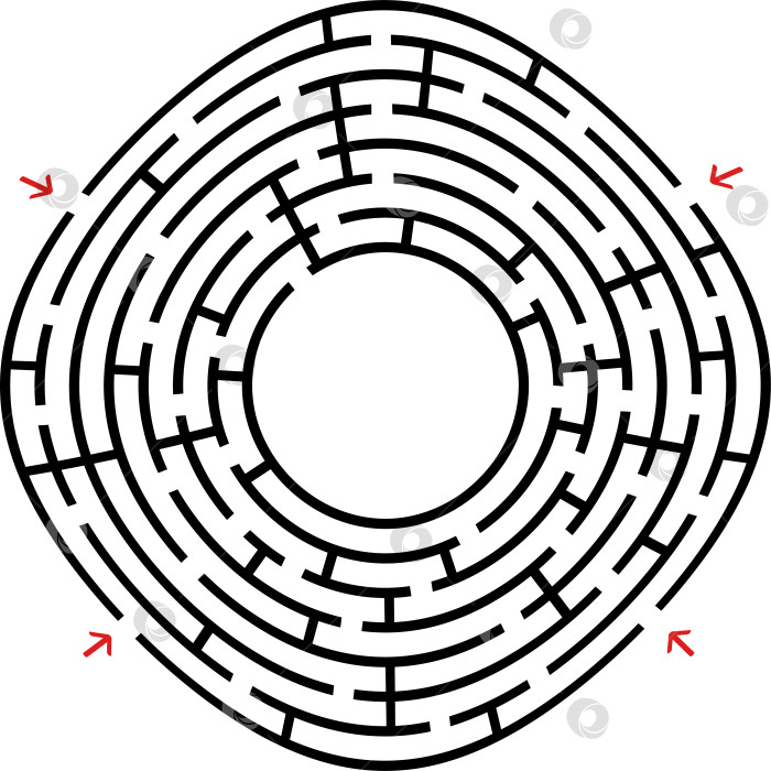 Скачать Черный круглый лабиринт с местом для вашего рисования. Интересная и полезная игра для детей. Простая плоская векторная иллюстрация, выделенная на белом фоне. фотосток Ozero