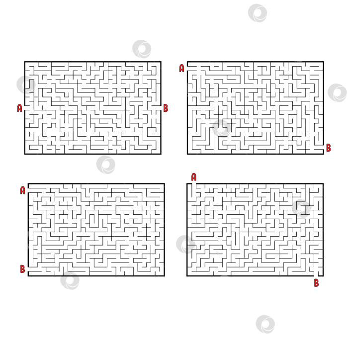 Скачать Набор прямоугольных лабиринтов. Игра для детей. Головоломка для детей. Головоломка-лабиринт. Плоская векторная иллюстрация, изолированная на белом фоне. фотосток Ozero