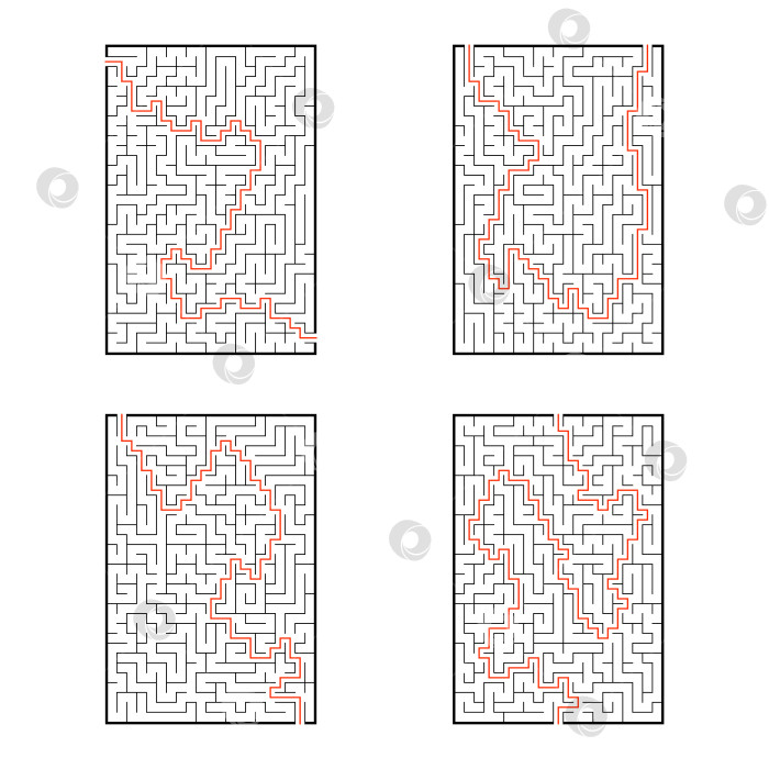 Скачать Набор прямоугольных лабиринтов. Игра для детей. Головоломка для детей. Головоломка-лабиринт. Плоская векторная иллюстрация, изолированная на белом фоне. С ответом. фотосток Ozero