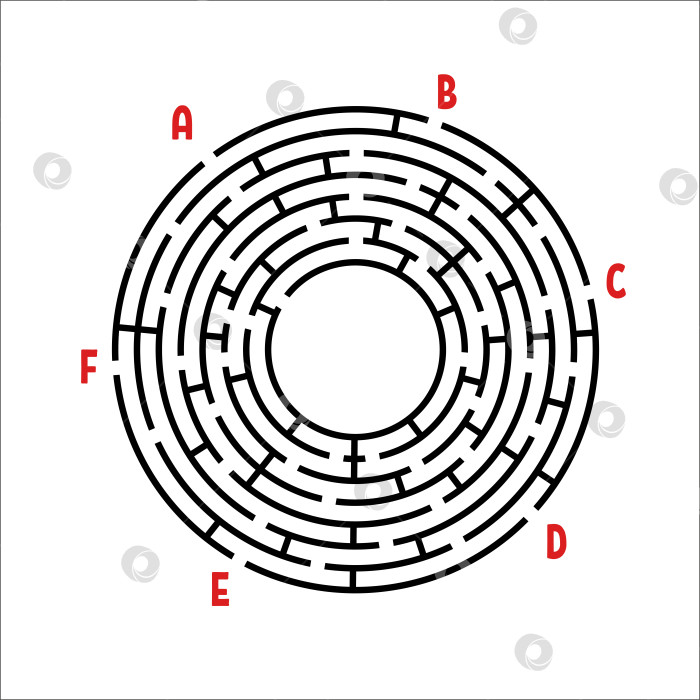 Скачать Черный круглый лабиринт. Игра для детей. Детская головоломка. Много входов, один выход. Головоломка-лабиринт. Простая плоская векторная иллюстрация, выделенная на белом фоне. С местом для вашего изображения. фотосток Ozero