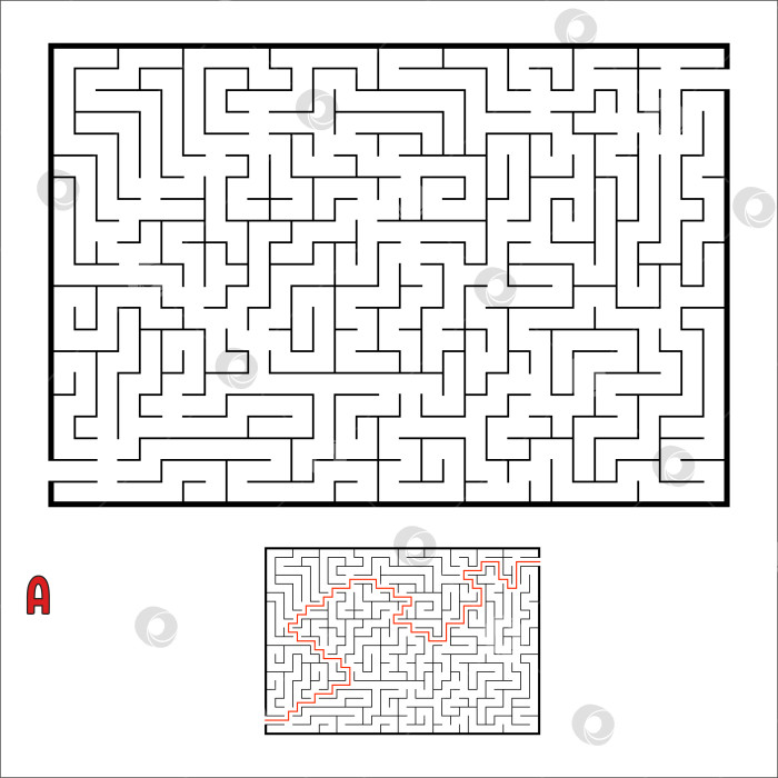 Скачать Абстрактный прямоугольный лабиринт. Игра для детей. Головоломка для детей. Один вход, один выход. Головоломка-лабиринт. Простая плоская векторная иллюстрация, выделенная на белом фоне. С ответом. фотосток Ozero