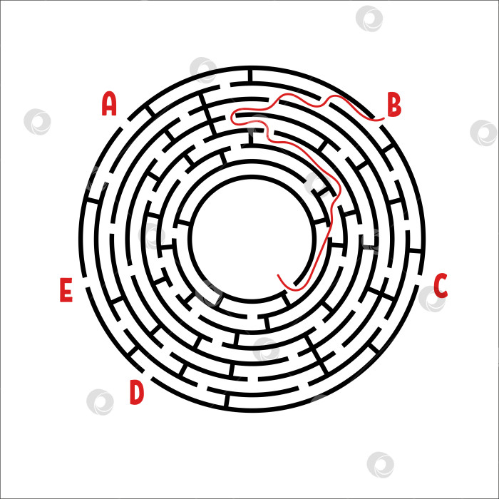 Скачать Абстрактный круглый лабиринт. Игра для детей. Детская головоломка. Пять входов, один выход. Головоломка-лабиринт. Простая плоская векторная иллюстрация, выделенная на белом фоне. С ответом. фотосток Ozero