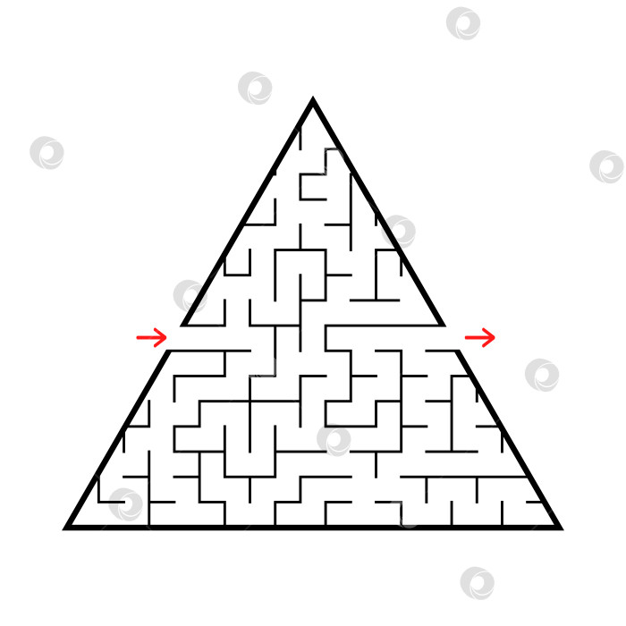 Скачать Абстрактный треугольный лабиринт с входом и выходом. Интересная и полезная игра для детей. Простая плоская векторная иллюстрация, выделенная на белом фоне. фотосток Ozero