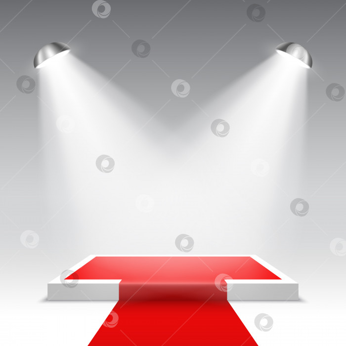 Скачать Сцена для церемонии награждения. Белый квадратный подиум с красной ковровой дорожкой. Пьедестал. фотосток Ozero