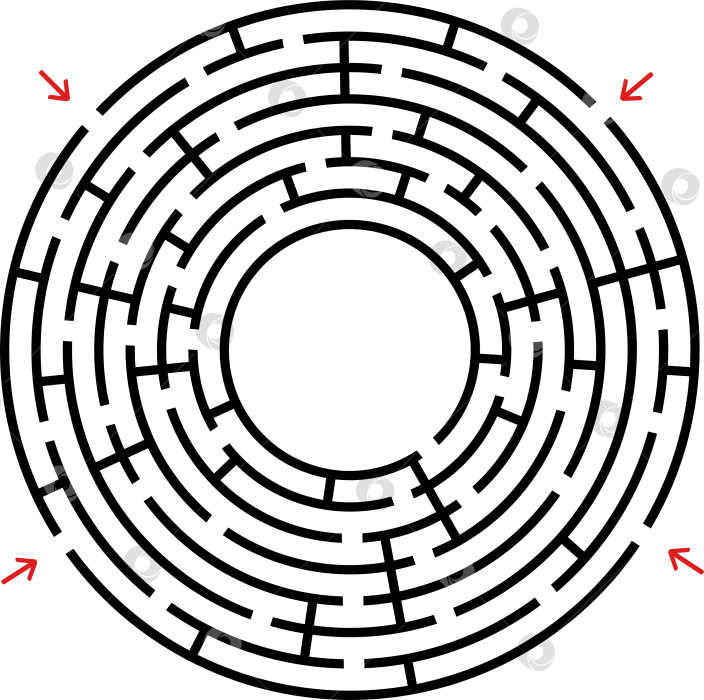 Скачать Черный круглый лабиринт с местом для вашего рисования. Интересная и полезная игра для детей. Простая плоская векторная иллюстрация, выделенная на белом фоне. фотосток Ozero