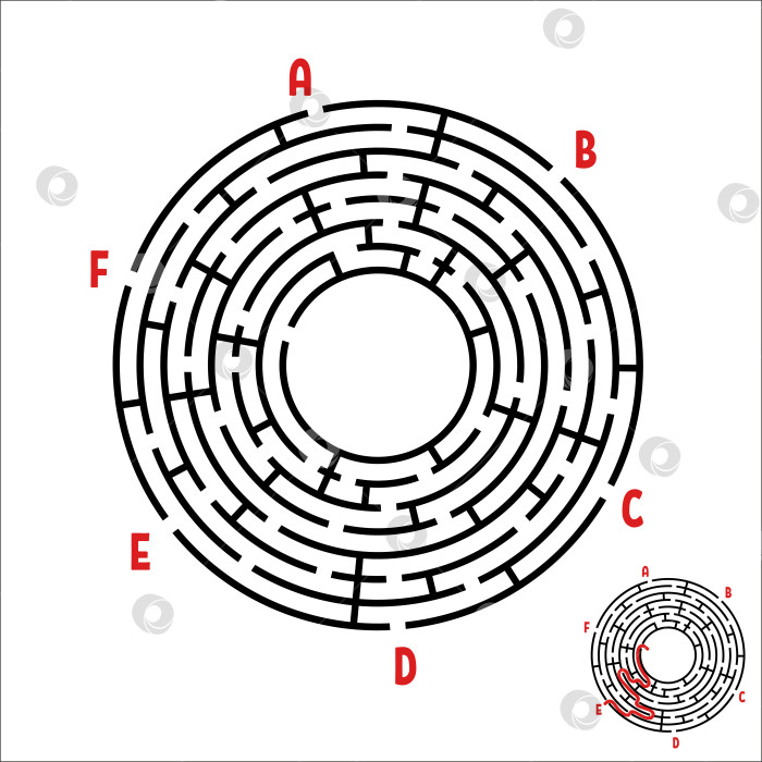 Скачать Черный круглый лабиринт. Игра для детей. Детская головоломка. Много входов, один выход. Головоломка-лабиринт. Простая плоская векторная иллюстрация, выделенная на белом фоне. С местом для вашего изображения. фотосток Ozero