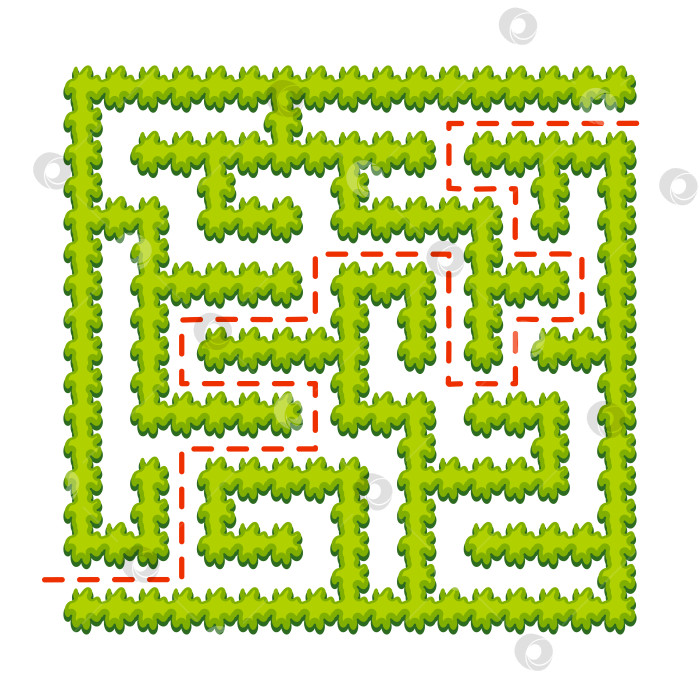 Скачать Абстрактный квадратный лабиринт - зеленый сад. Игра для детей. Головоломка для детей. Один вход, один выход. Головоломка-лабиринт. Векторная иллюстрация. С ответом. фотосток Ozero