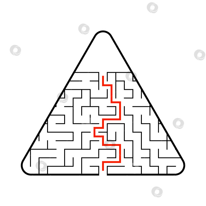Скачать Абстрактный треугольный лабиринт. Игра для детей. Головоломка для детей. Один вход, один выход. Головоломка-лабиринт. Плоская векторная иллюстрация. С ответом. С местом для вашего изображения. фотосток Ozero