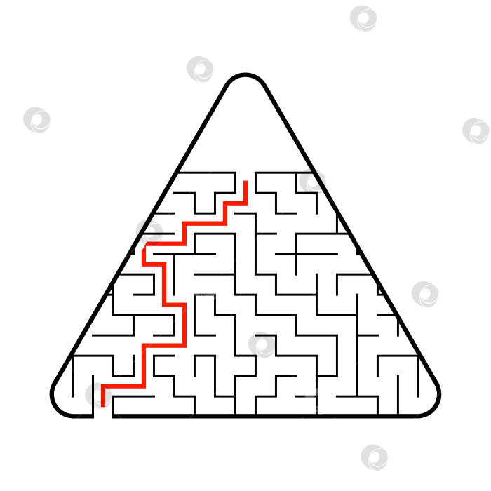 Скачать Абстрактный треугольный лабиринт. Игра для детей. Головоломка для детей. Один вход, один выход. Головоломка-лабиринт. Плоская векторная иллюстрация. С ответом. С местом для вашего изображения. фотосток Ozero