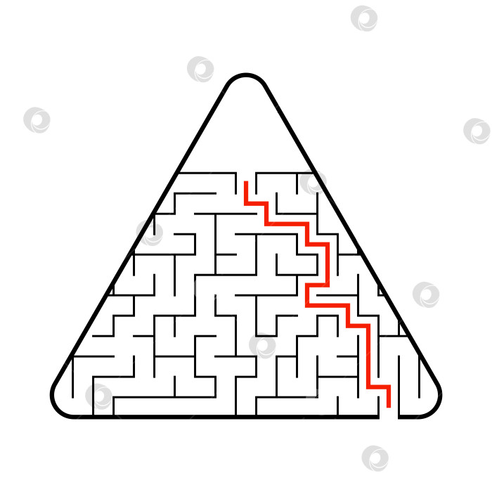 Скачать Абстрактный треугольный лабиринт. Игра для детей. Головоломка для детей. Один вход, один выход. Головоломка-лабиринт. Плоская векторная иллюстрация. С ответом. С местом для вашего изображения. фотосток Ozero