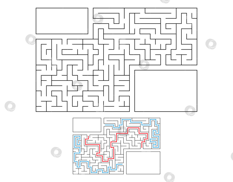 Скачать Абстрактный прямоугольный лабиринт. Игра для детей. Головоломка для детей. Головоломка-лабиринт. Плоская векторная иллюстрация. С ответом. С местом для вашего изображения. фотосток Ozero