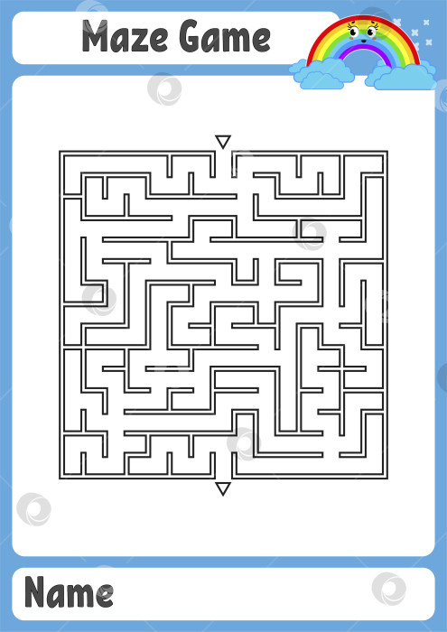 Скачать Абстрактный квадратный лабиринт. Рабочие листы для детей. Страница с заданиями. Игра-головоломка для детей. Милая мультяшная радуга. Головоломка-лабиринт. Векторная иллюстрация. фотосток Ozero
