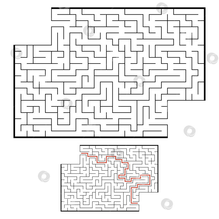 Скачать Абстрактный прямоугольный лабиринт. Игра для детей. Головоломка для детей. Один вход, один выход. Головоломка-лабиринт. Плоская векторная иллюстрация. С ответом. С местом для вашего изображения. фотосток Ozero
