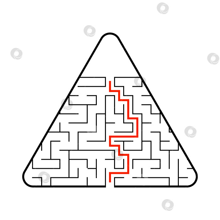 Скачать Абстрактный треугольный лабиринт. Игра для детей. Головоломка для детей. Один вход, один выход. Головоломка-лабиринт. Плоская векторная иллюстрация. С ответом. С местом для вашего изображения. фотосток Ozero