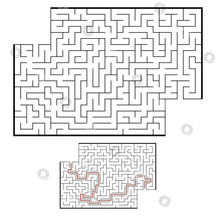 Скачать Абстрактный прямоугольный лабиринт. Игра для детей. Головоломка для детей. Один вход, один выход. Головоломка-лабиринт. Плоская векторная иллюстрация. С ответом. С местом для вашего изображения. фотосток Ozero