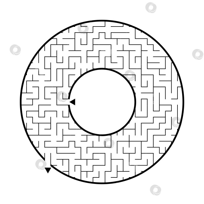 Скачать Абстрактный круглый лабиринт. Игра для детей. Головоломка для детей. Один вход, один выход. Головоломка-лабиринт. Плоская векторная иллюстрация, изолированная на белом фоне. С местом для вашего изображения. фотосток Ozero