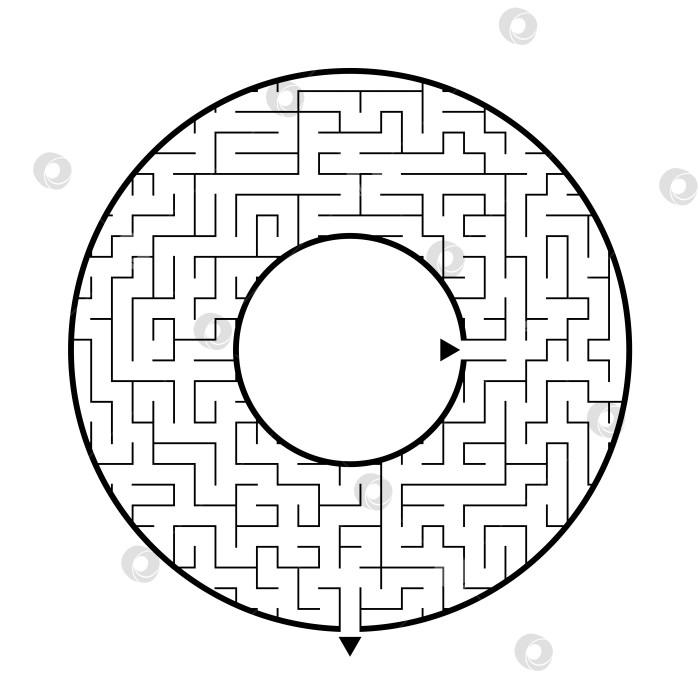 Скачать Абстрактный круглый лабиринт. Игра для детей. Головоломка для детей. Один вход, один выход. Головоломка-лабиринт. Плоская векторная иллюстрация, изолированная на белом фоне. С местом для вашего изображения. фотосток Ozero