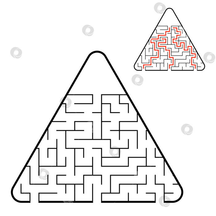 Скачать Абстрактный треугольный лабиринт. Найди правильный путь. Игра для детей. Головоломка для детей. Головоломка-лабиринт. Плоская векторная иллюстрация, изолированная на белом фоне. С ответом. фотосток Ozero