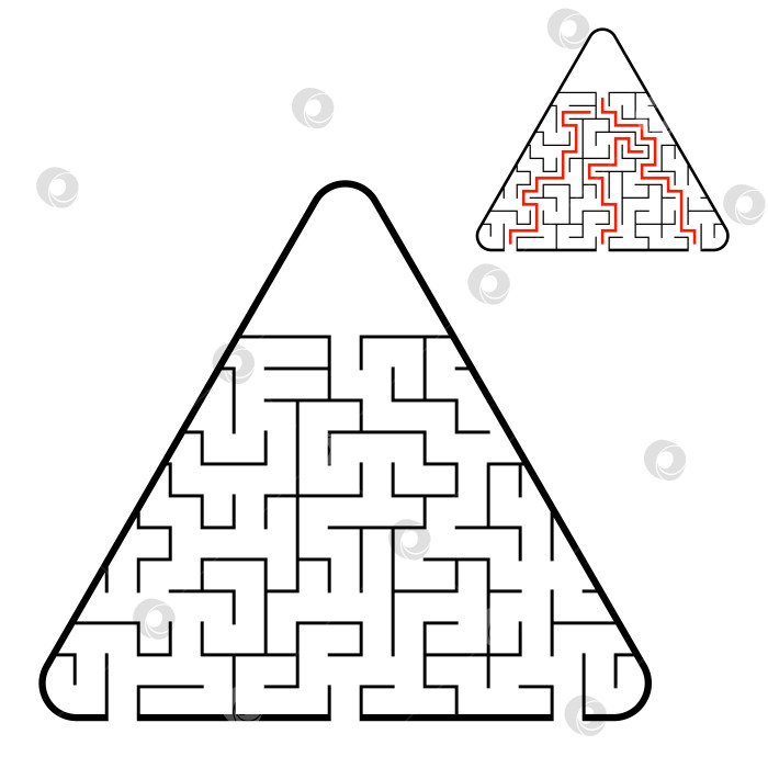 Скачать Абстрактный треугольный лабиринт. Найди правильный путь. Игра для детей. Головоломка для детей. Головоломка-лабиринт. Плоская векторная иллюстрация, изолированная на белом фоне. С ответом. фотосток Ozero