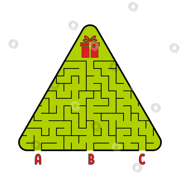 Скачать Абстрактный треугольный лабиринт. Рождественская елка с подарком. Найди правильный путь. Игра для детей. Головоломка для детей. Головоломка-лабиринт. Плоская векторная иллюстрация, изолированная на белом фоне. фотосток Ozero