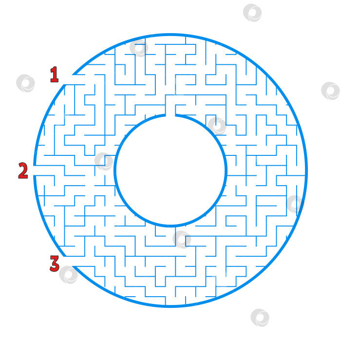 Скачать Цветной круглый лабиринт. С тремя путями. Игра для детей. Головоломка для детей. Головоломка-лабиринт. Плоская векторная иллюстрация, изолированная на белом фоне. С местом для вашего изображения. фотосток Ozero