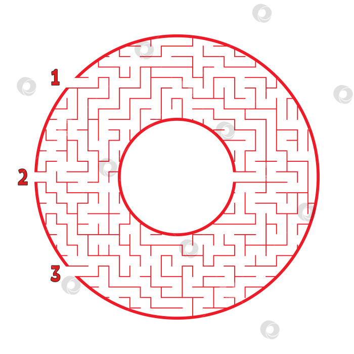 Скачать Цветной круглый лабиринт. С тремя путями. Игра для детей. Головоломка для детей. Головоломка-лабиринт. Плоская векторная иллюстрация, изолированная на белом фоне. С местом для вашего изображения. фотосток Ozero