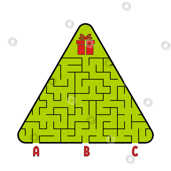 Скачать Абстрактный треугольный лабиринт. Рождественская елка с подарком. Найди правильный путь. Игра для детей. Головоломка для детей. Лабиринт-головоломка. Плоская векторная иллюстрация, изолированная на белом фоне. фотосток Ozero