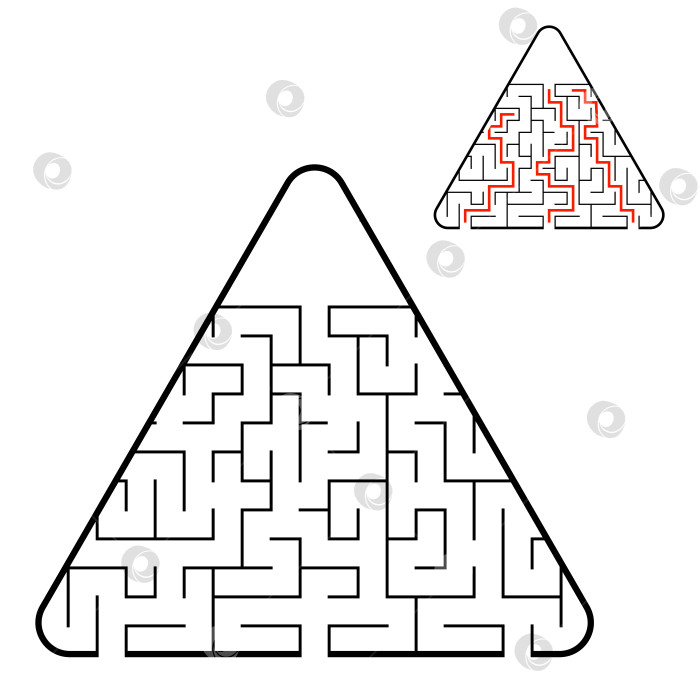 Скачать Абстрактный треугольный лабиринт. Найди правильный путь. Игра для детей. Головоломка для детей. Головоломка-лабиринт. Плоская векторная иллюстрация, изолированная на белом фоне. С ответом. фотосток Ozero