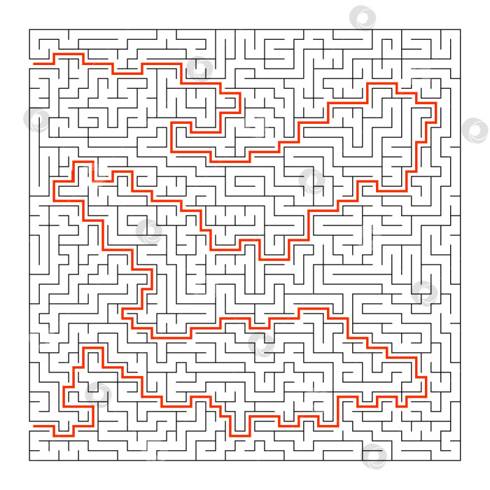 Скачать Сложный квадратный лабиринт. Игра для детей. Головоломка для детей и взрослых. Один вход, один выход. Головоломка-лабиринт. Плоская векторная иллюстрация, изолированная на белом фоне. С ответом. фотосток Ozero