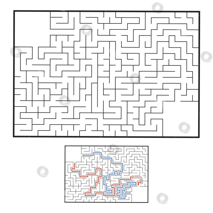 Скачать Абстрактный прямоугольный лабиринт. Игра для детей. Головоломка для детей. Головоломка-лабиринт. Плоская векторная иллюстрация. С ответом. фотосток Ozero