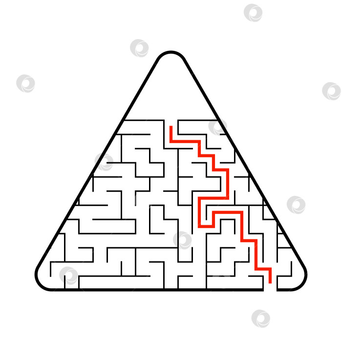 Скачать Абстрактный треугольный лабиринт. Игра для детей. Головоломка для детей. Один вход, один выход. Головоломка-лабиринт. Плоская векторная иллюстрация. С ответом. С местом для вашего изображения. фотосток Ozero