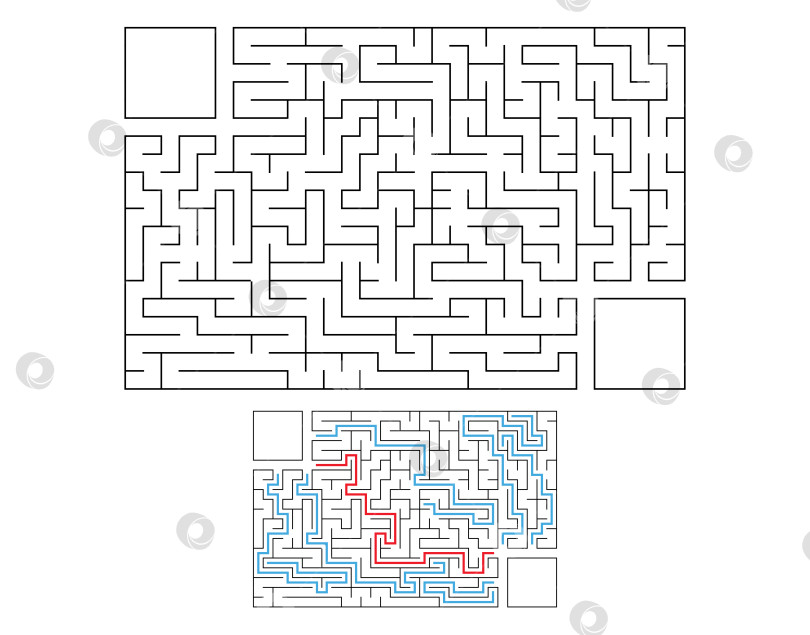 Скачать Абстрактный прямоугольный лабиринт. Игра для детей. Головоломка для детей. Головоломка-лабиринт. Плоская векторная иллюстрация. С ответом. С местом для вашего изображения. фотосток Ozero
