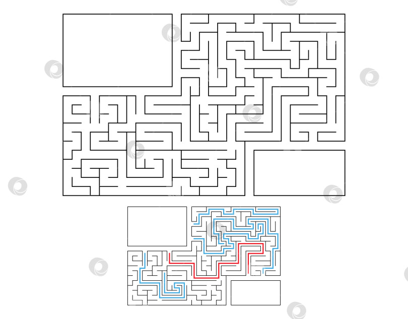 Скачать Абстрактный прямоугольный лабиринт. Игра для детей. Головоломка для детей. Головоломка-лабиринт. Плоская векторная иллюстрация. С ответом. С местом для вашего изображения. фотосток Ozero