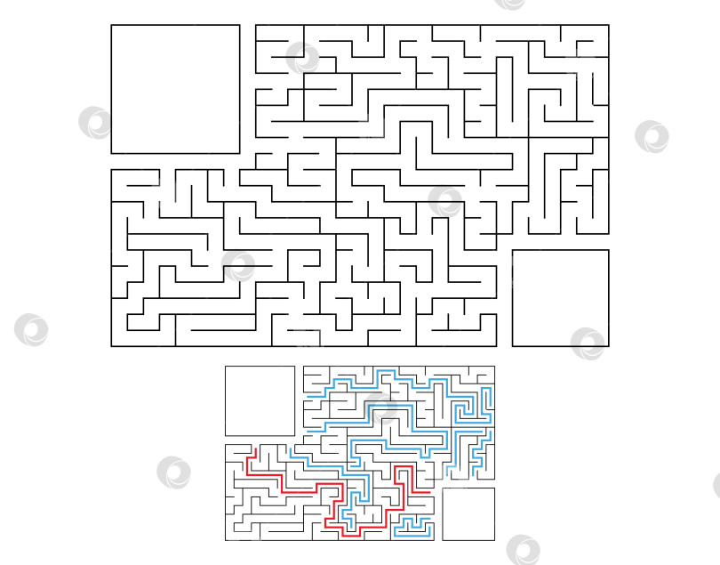 Скачать Абстрактный прямоугольный лабиринт. Игра для детей. Головоломка для детей. Головоломка-лабиринт. Плоская векторная иллюстрация. С ответом. С местом для вашего изображения. фотосток Ozero