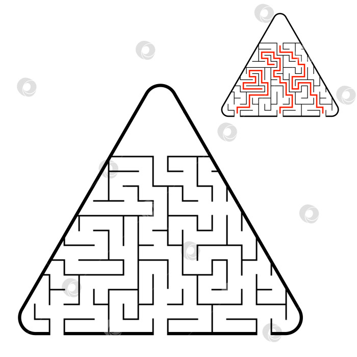 Скачать Абстрактный треугольный лабиринт. Найди правильный путь. Игра для детей. Головоломка для детей. Головоломка-лабиринт. Плоская векторная иллюстрация, изолированная на белом фоне. С ответом. фотосток Ozero