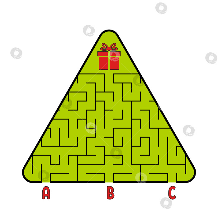 Скачать Абстрактный треугольный лабиринт. Рождественская елка с подарком. Найди правильный путь. Игра для детей. Головоломка для детей. Головоломка-лабиринт. Плоская векторная иллюстрация, изолированная на белом фоне. фотосток Ozero