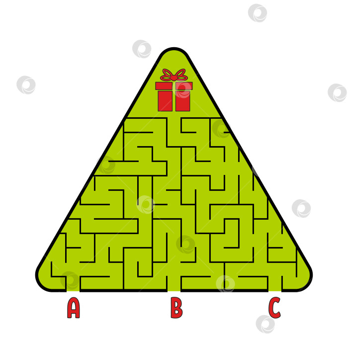 Скачать Абстрактный треугольный лабиринт. Рождественская елка с подарком. Найди правильный путь. Игра для детей. Головоломка для детей. Лабиринт-головоломка. Плоская векторная иллюстрация, изолированная на белом фоне. фотосток Ozero