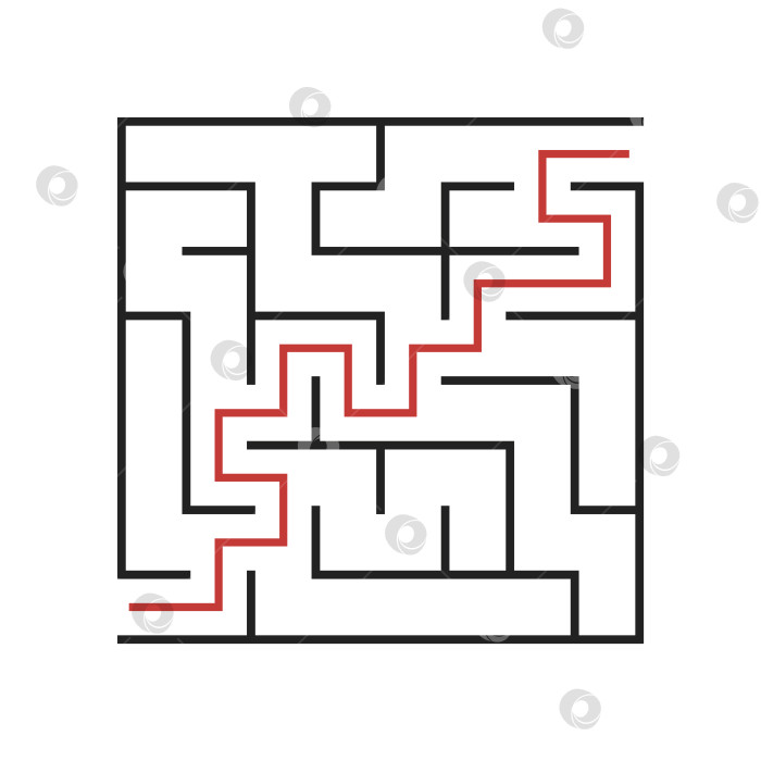 Скачать Квадратный лабиринт для детей. Игра представляет собой загадку. Простая плоская векторная иллюстрация на белом фоне. С ответом. фотосток Ozero