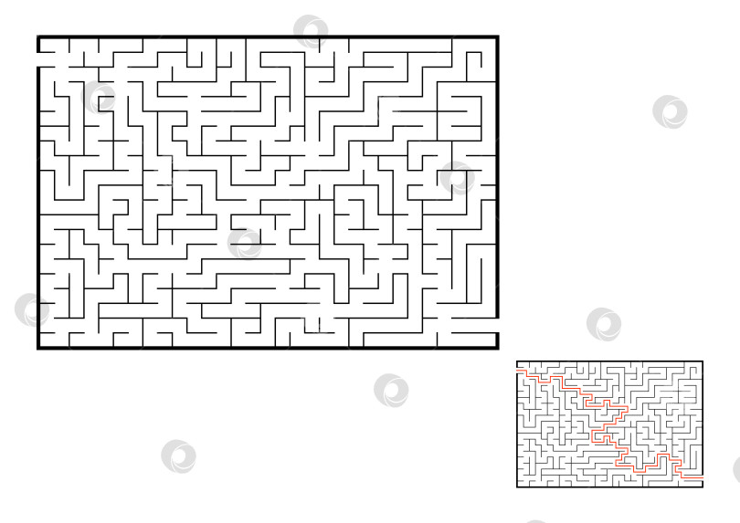 Скачать Абстрактный прямоугольный лабиринт. Игра для детей. Головоломка для детей. Один вход, один выход. Головоломка-лабиринт. Плоская векторная иллюстрация, изолированная на белом фоне. С ответом. фотосток Ozero